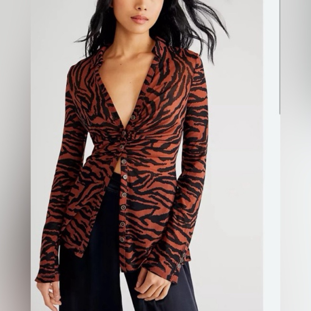 Free People Mesh Animal‎ Print Lucky Shirtee Longsleeve